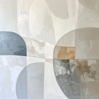 Calm Before the Storm by Rosalie Powell, contemporary abstract artwork featuring layered neutral tones, architectural forms and soft textured surfaces.