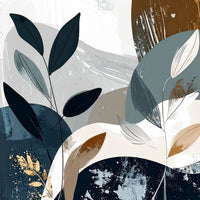 Dusting of Gold by Rosalie Powell, contemporary botanical artwork featuring layered beige tones, delicate foliage and soft gold accents in a refined abstract composition.