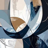 Evening Flight by Rosalie Powell, contemporary abstract botanical artwork featuring layered navy forms, soft neutrals and flowing organic shapes inspired by flight and movement.