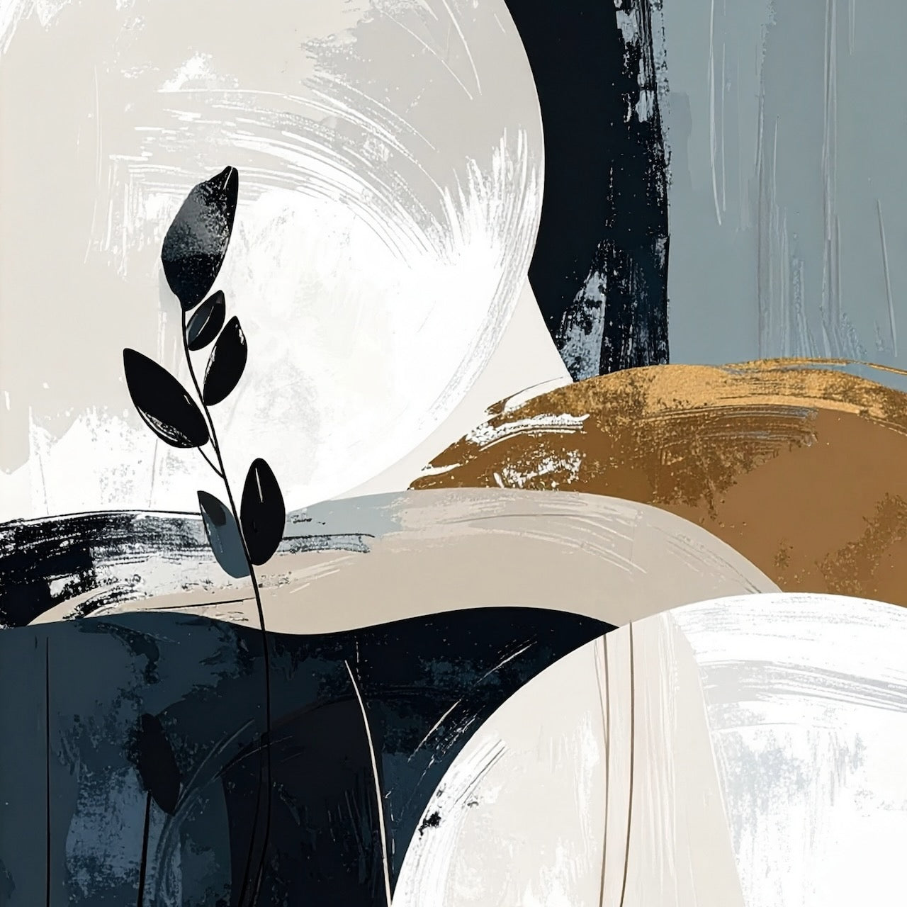 Ivory Face by Rosalie Powell, contemporary abstract artwork featuring layered neutral tones, organic forms and a subtle portrait-like silhouette in a refined botanical composition.