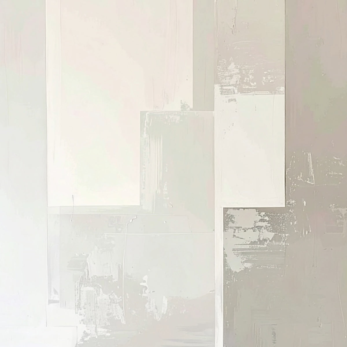 Pale Light by Rosalie Powell, contemporary neutral abstract wall art with soft ivory tones, layered architectural forms and delicate texture, designed for modern interiors.