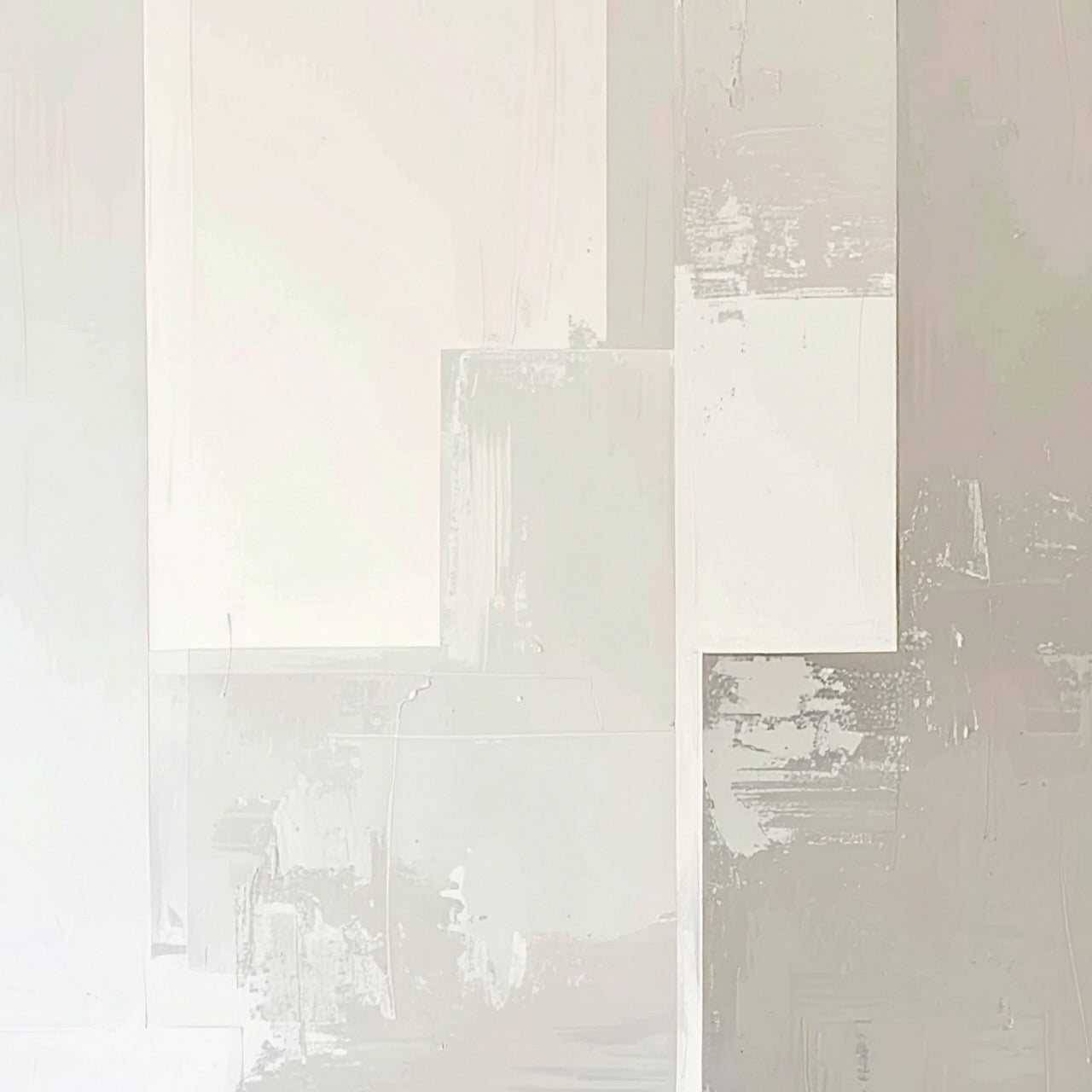 Pale Light by Rosalie Powell, contemporary neutral abstract wall art with soft ivory tones, layered architectural forms and delicate texture, designed for modern interiors.