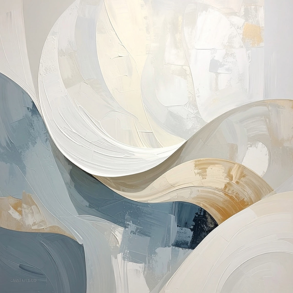 Quiet Motion by Rosalie Powell, contemporary abstract artwork featuring flowing neutral forms, layered textures and a refined minimalist composition.