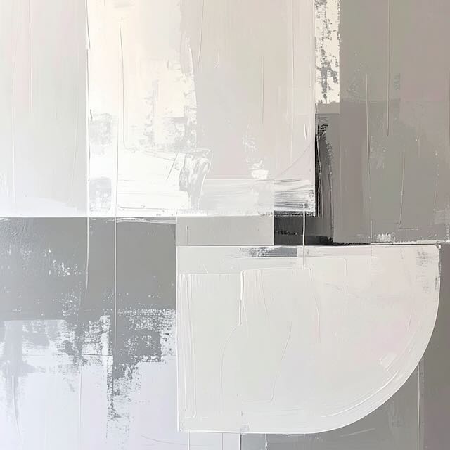 Single Curve by Rosalie Powell, contemporary abstract artwork featuring a curved architectural form, layered geometric shapes and textured neutral tones in a minimalist composition.